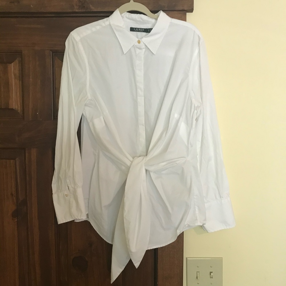 Ralph Lauren White Tie Front Button Town Shirt